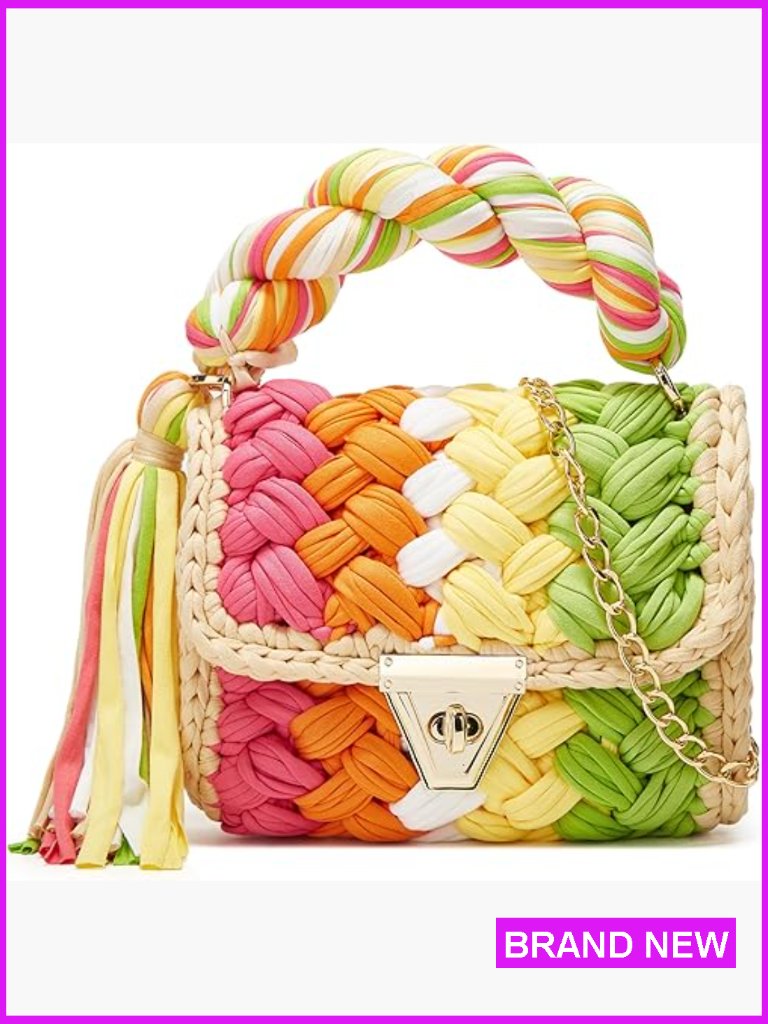 Chunky Yarn Knit Crochet Tote Purse Crossbody Bag Handwoven Flap Shoulder Bag